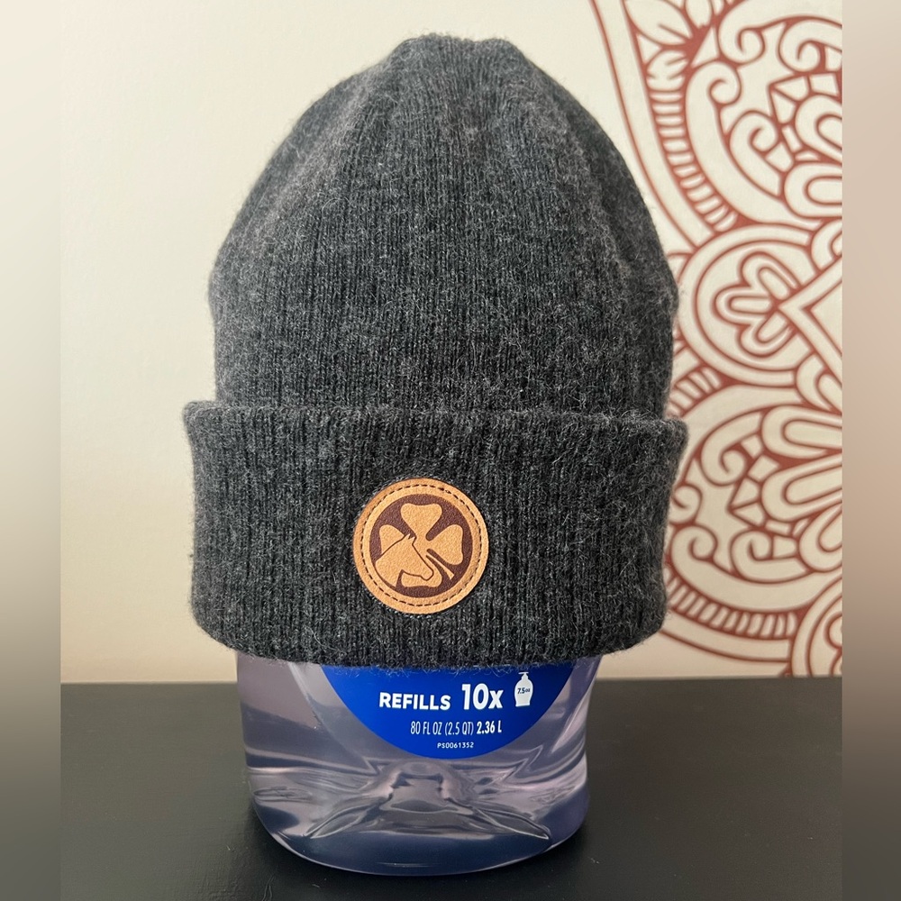 Wool Cashmere Knit Winter Hat with Leather Patch